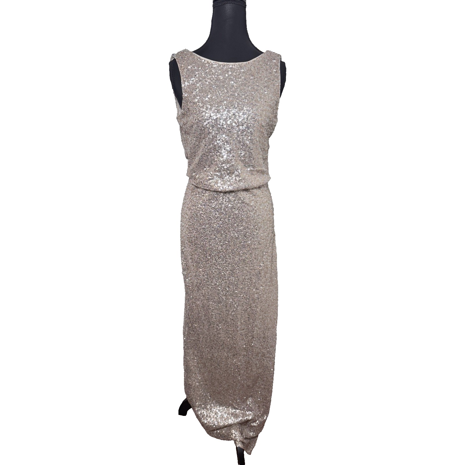 Crystal Doll Jr Size 7 Rose Gold Silver Sequin Maxi Gown Open Back Party Dress